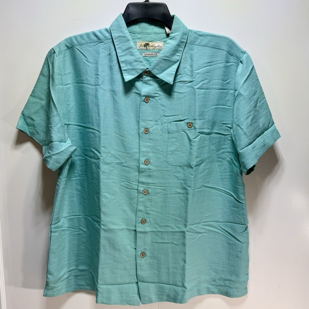 Joe Marlin Shirt Comfort Fit Men's Large Aqua Rayon Blend